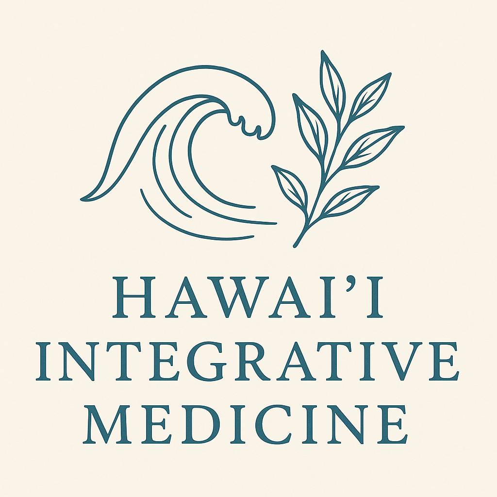 Logo for Hawaii Integrative Medicine with a stylized wave and leaf design.