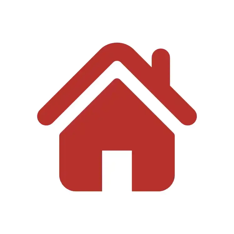 Red house icon with a gabled roof and chimney