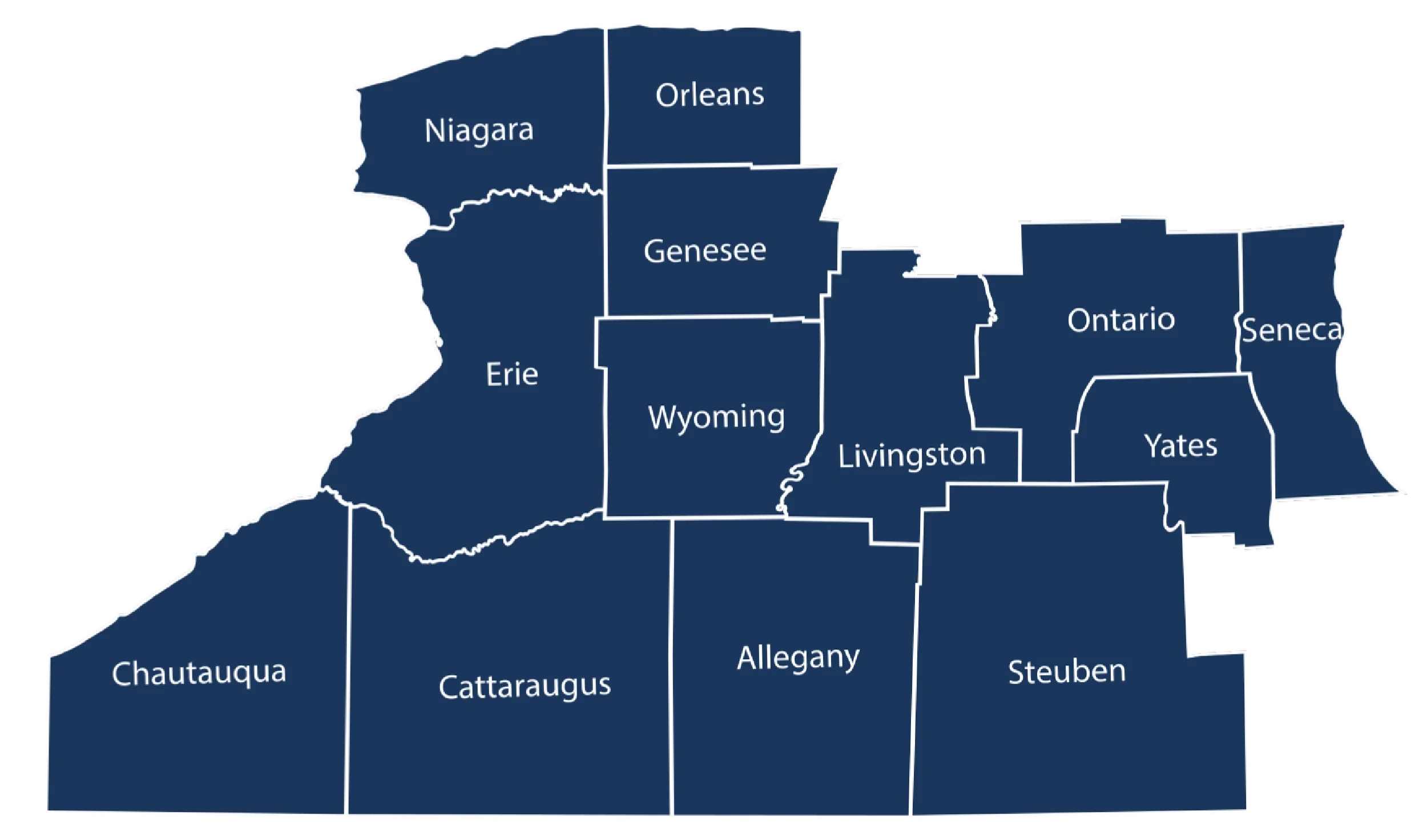 Map of New York State showing counties including Chautauqua, Cattaraugus, Allegany, Steuben, Yates, Seneca, Ontario, Livingston, Wyoming, Erie, Niagara, Orleans, and Genesee.