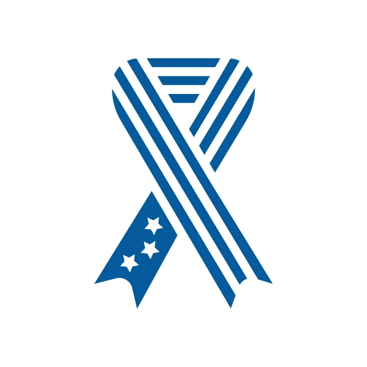 A graphic US flag ribbon with blue and white stripes and a blue section with white stars.