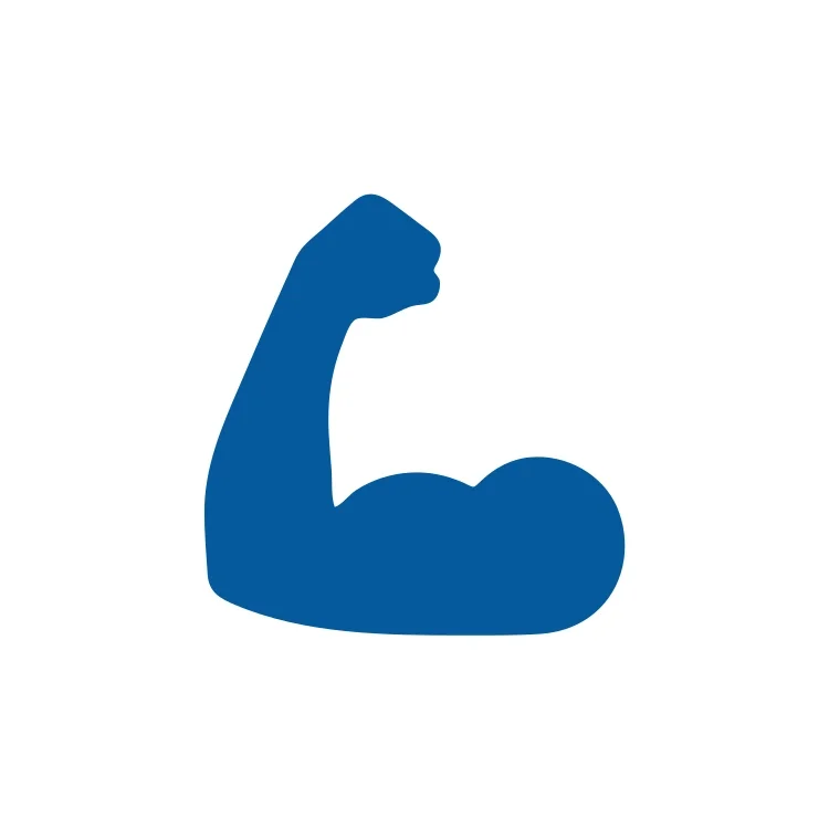 Silhouette of a flexed bicep muscle in blue on a white background.