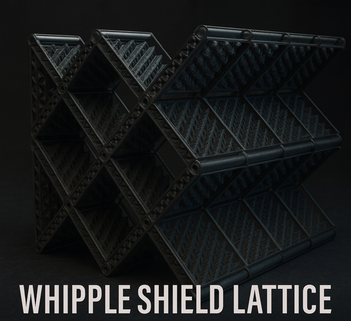 Three black Whipple Shield Lattices stacked on top of each other against a black background.