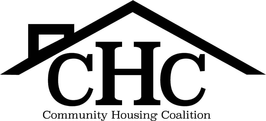 Logo for Community Housing Coalition featuring a house outline with the initials 'CHC' underneath and the full name below.