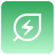 An energy-saving or eco-friendly app icon featuring a white leaf with a lightning bolt inside on a green gradient background.