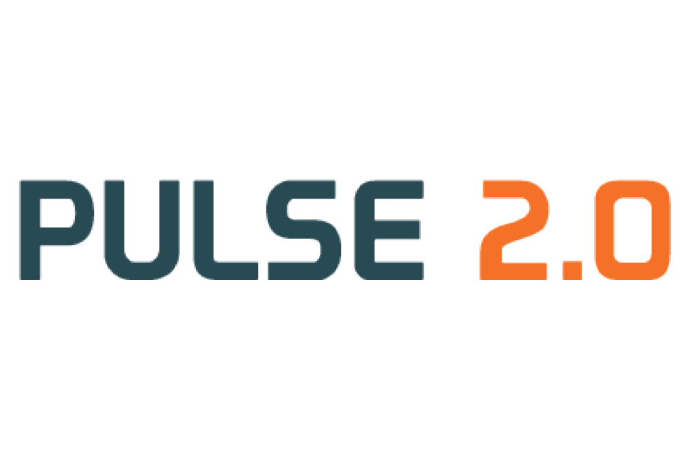 Logo for Pulse 2.0 with the text 'PULSE 2.0' in navy and orange colors.