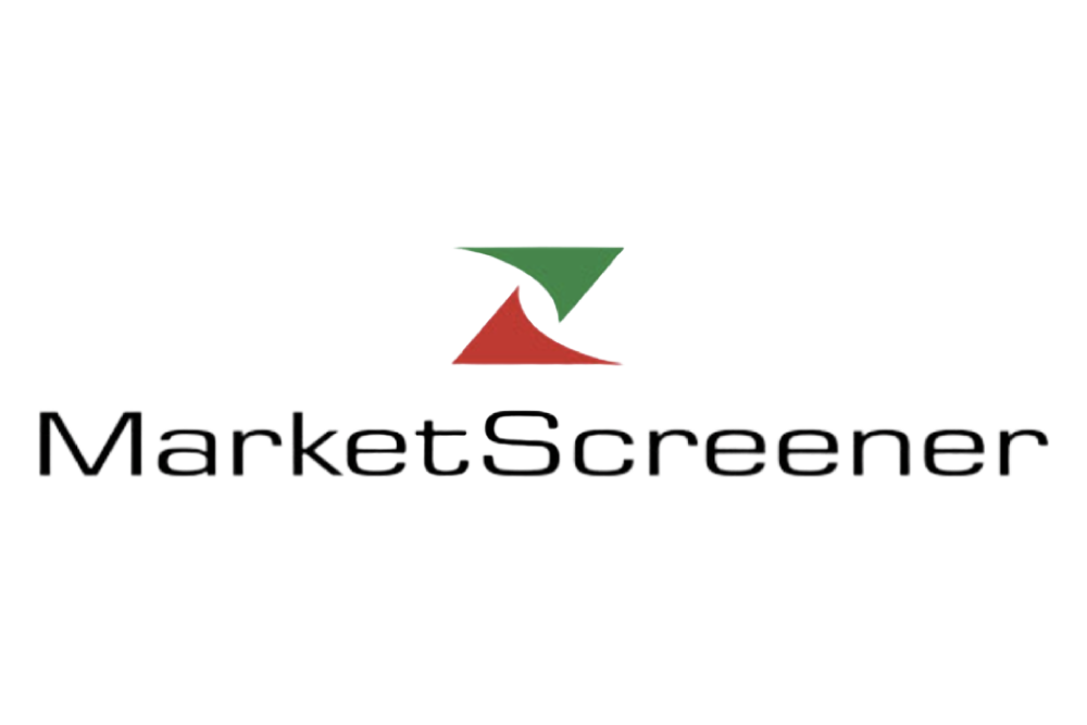 A logo for MarketScreen with a black background, featuring three abstract arrows in green, red, and gray pointing in different directions, and the text 'MarketScreen' in black and white.