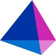 A colorful geometric pyramid with blue and purple faces.