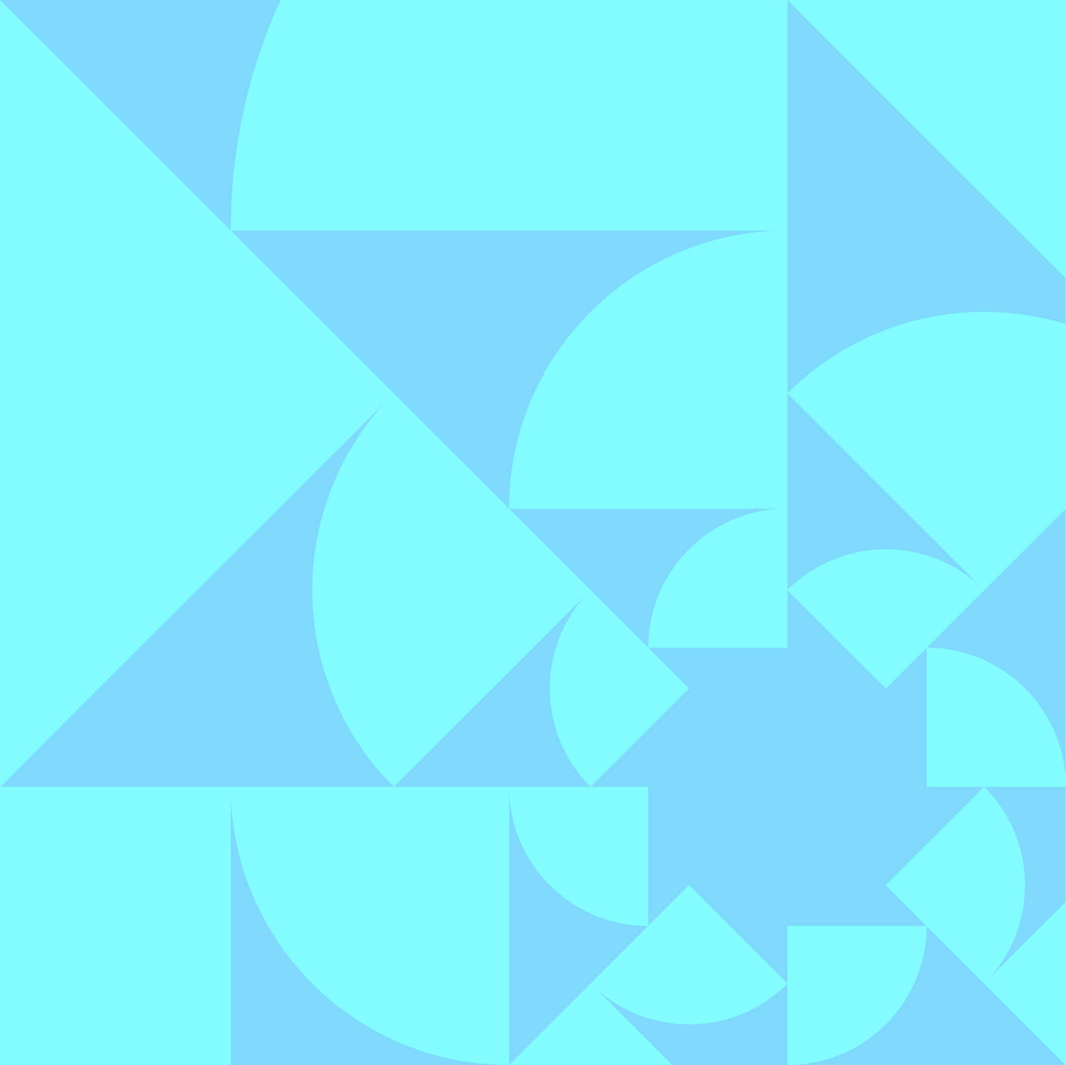 Abstract geometric pattern with various shades of blue, featuring triangles, circles, and irregular shapes.