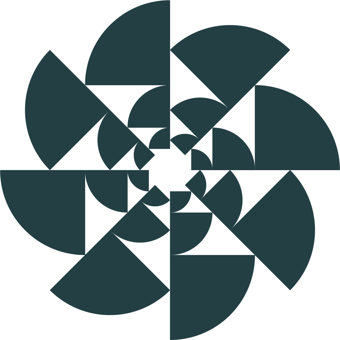 Abstract geometric pattern with spiraling shapes in dark teal color