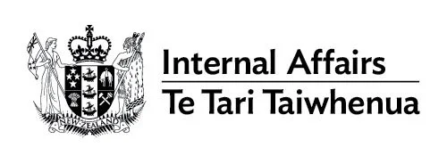 Logo of New Zealand's Internal Affairs, featuring the national coat of arms and the text 'Internal Affairs Te Tari Taiwānaha'.