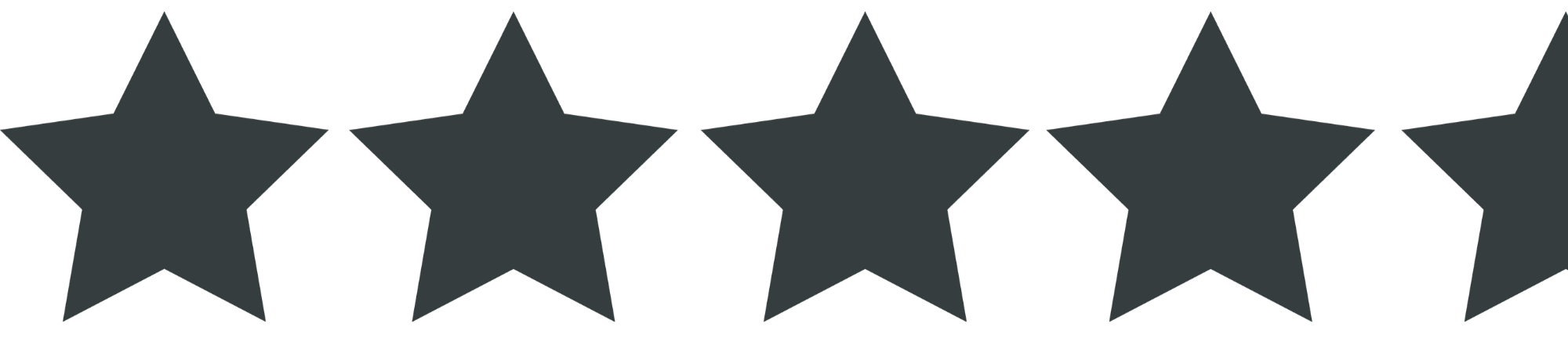 Five black five-pointed stars on a transparent background.