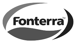Fonterra logo with black and grey lettering inside an oval shape