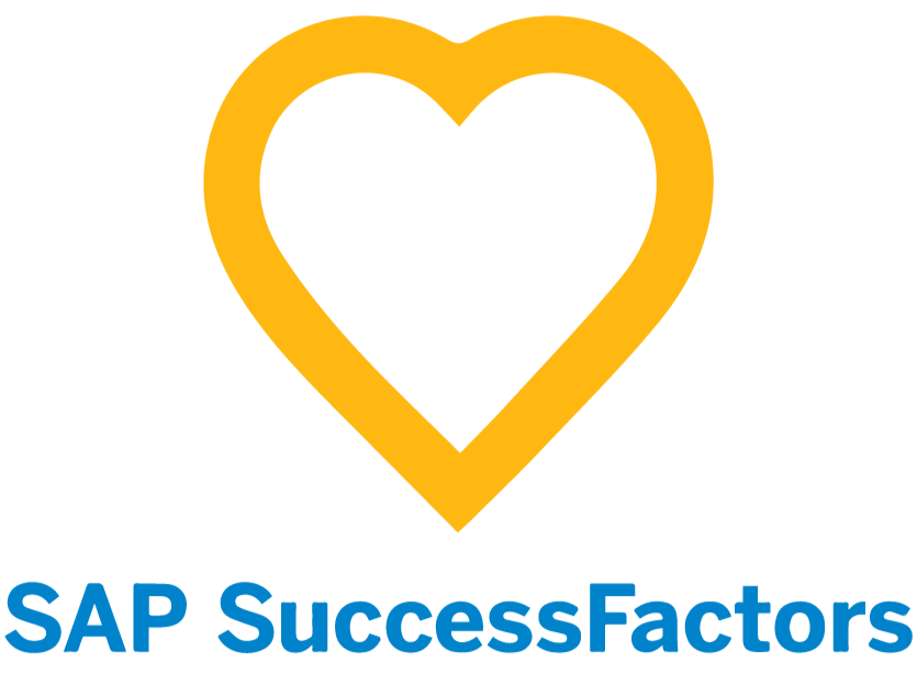 Logo of SAP SuccessFactors with a yellow heart outline and blue text