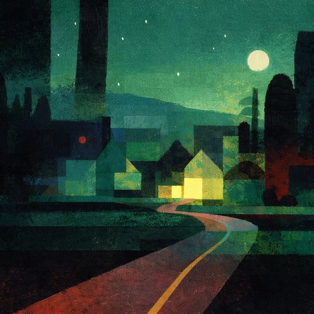 Pacific Bend at Night (2025) — Mixed media work