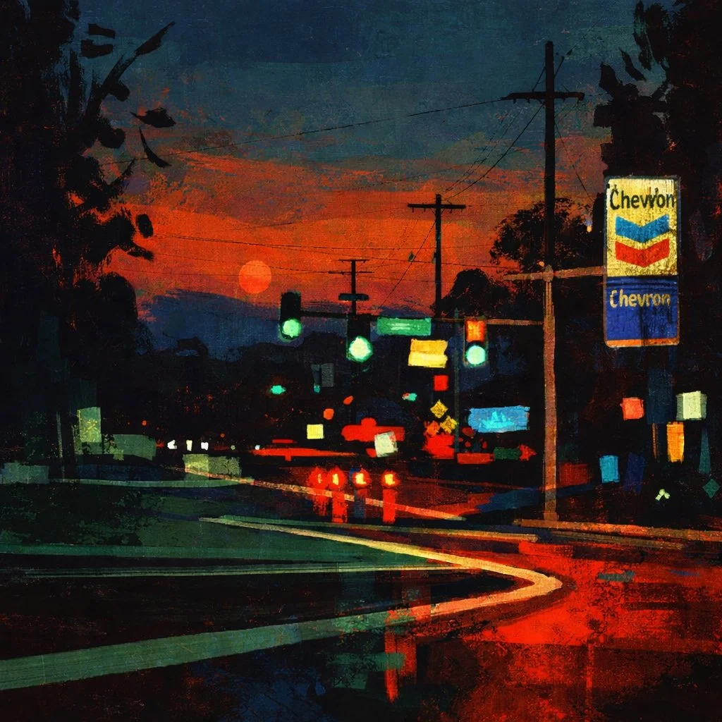 The Chevron at Dusk (2026) — Mixed media work