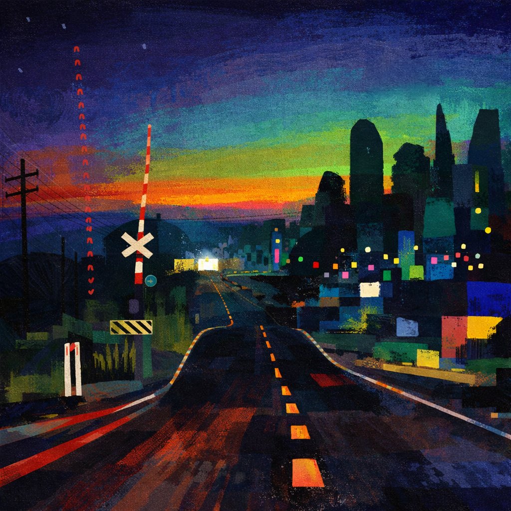 Rail Line at Dusk (2026) — Mixed media work