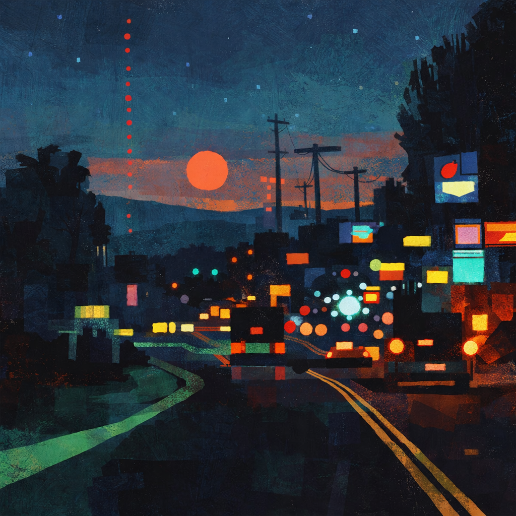 Small Town Lights (2025) — Mixed media work