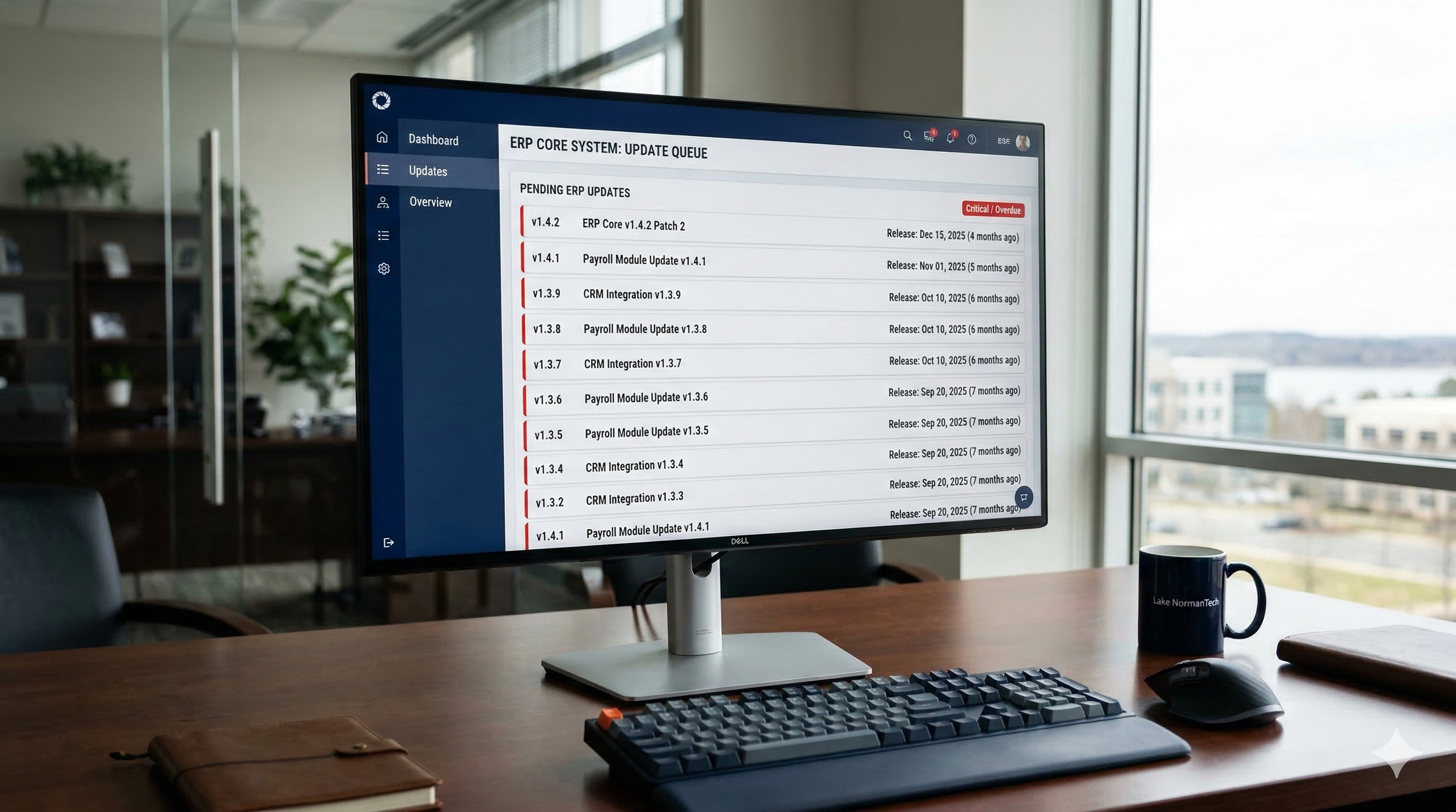 Software page showing list of unimplemented software updates