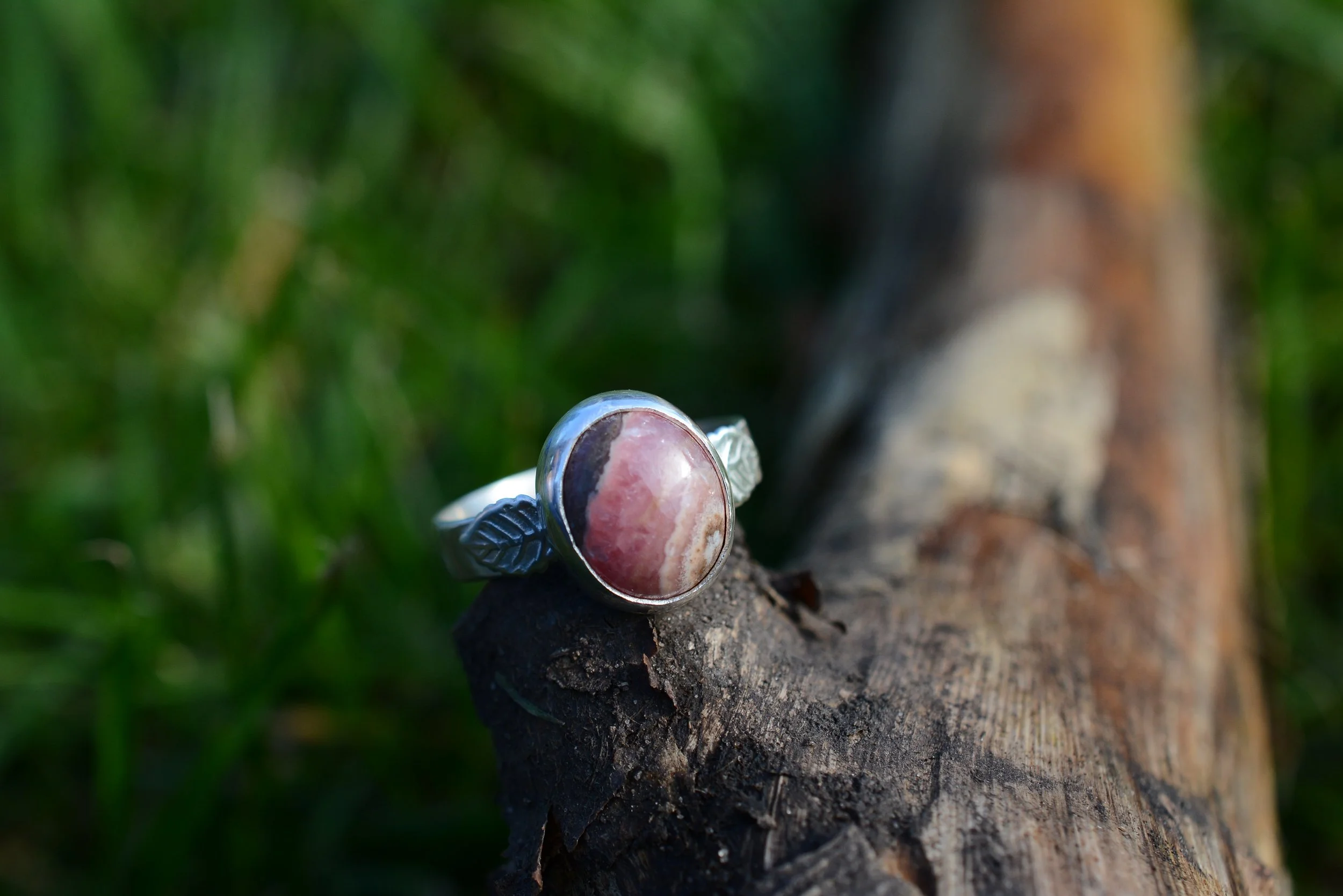 Woodland Heart Rhodochrosite Silver Ring
