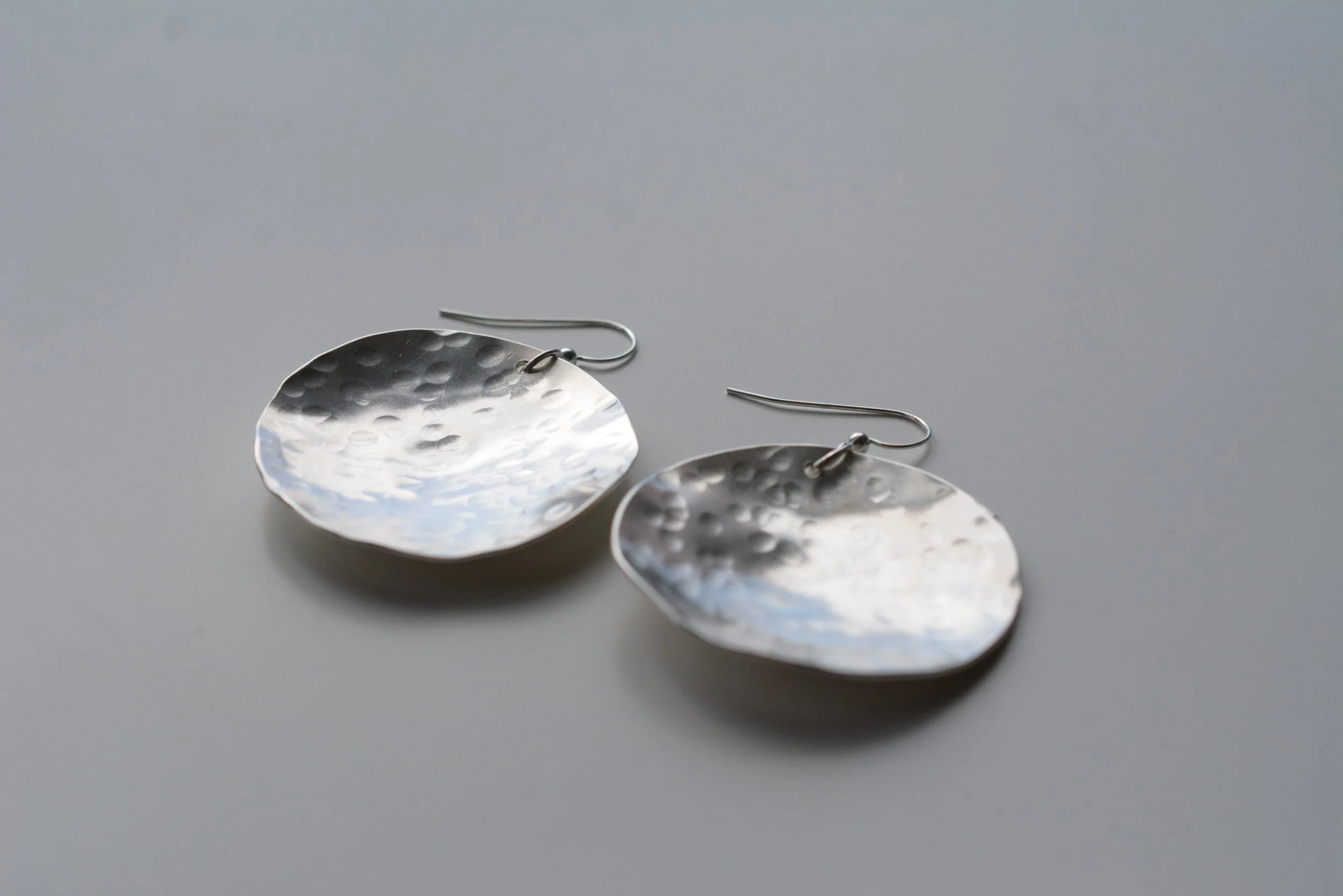 Large Hammered Silver Disc Earrings
