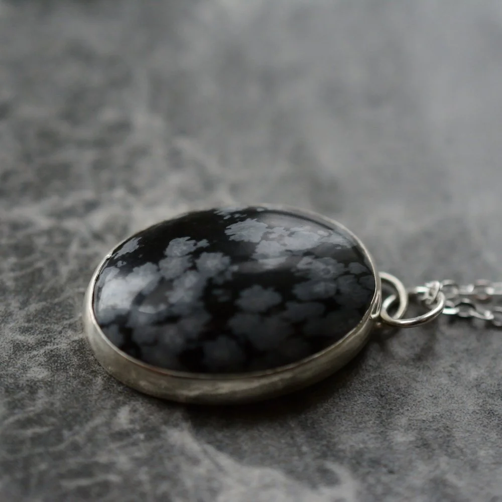 Handmade Snowflake Obsidian and Silver Necklace-6.jpg
