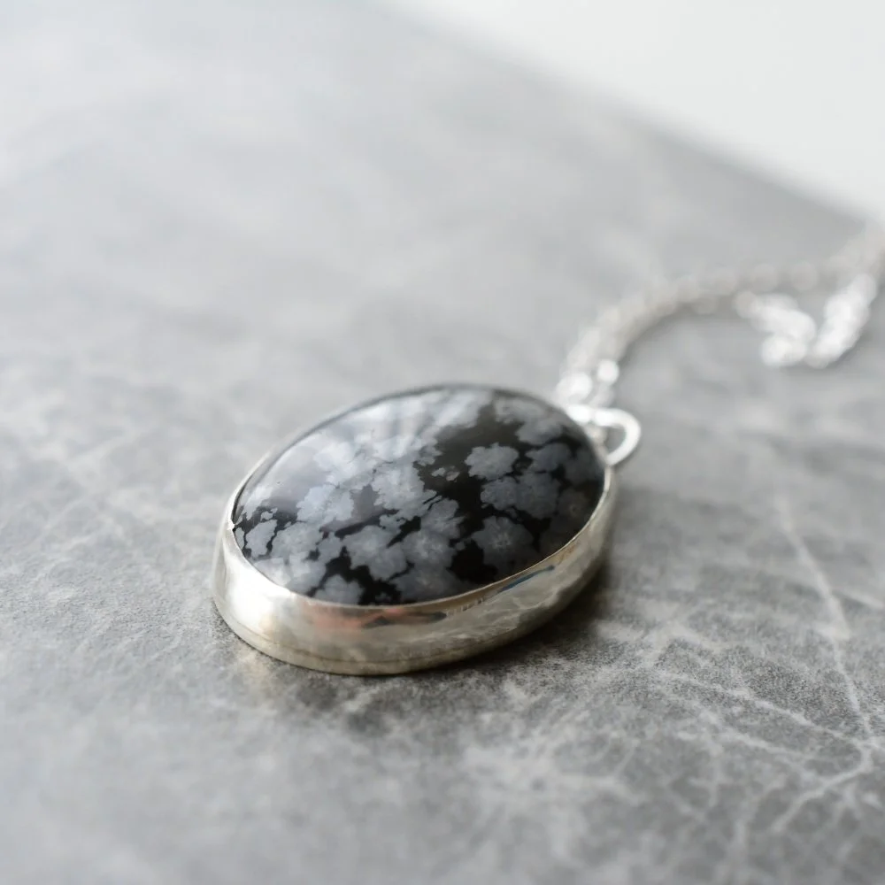 Handmade Snowflake Obsidian and Silver Necklace-4.jpg