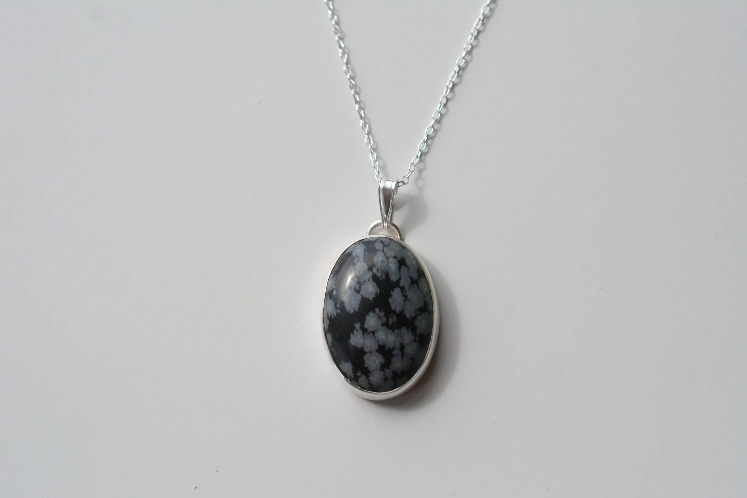 Handmade Snowflake Obsidian Silver Necklace