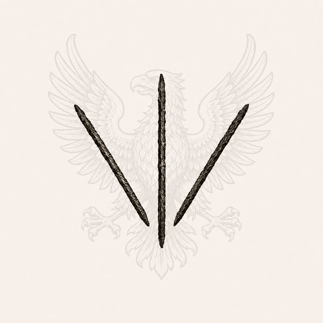 Hidden Honour Mark symbol for Silver Thistle Workshop, showing three dark hand-drawn lines over a faint eagle crest, inspired by the Sandilands clan heritage.