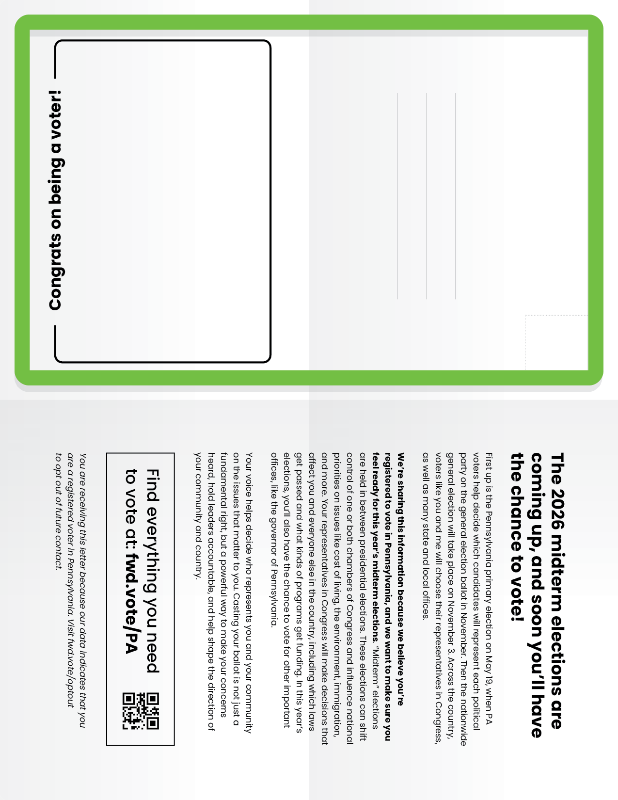 New Voter Guide highlighted with a green border for the area volunteers are meant to fill in.