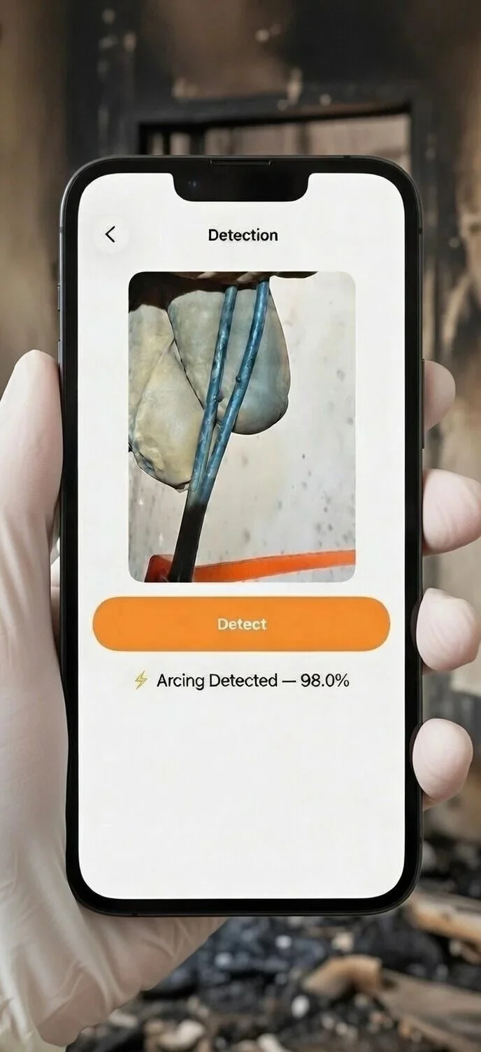 Smartphone displaying an object detection app that detects a lightning bolt with 98% confidence.