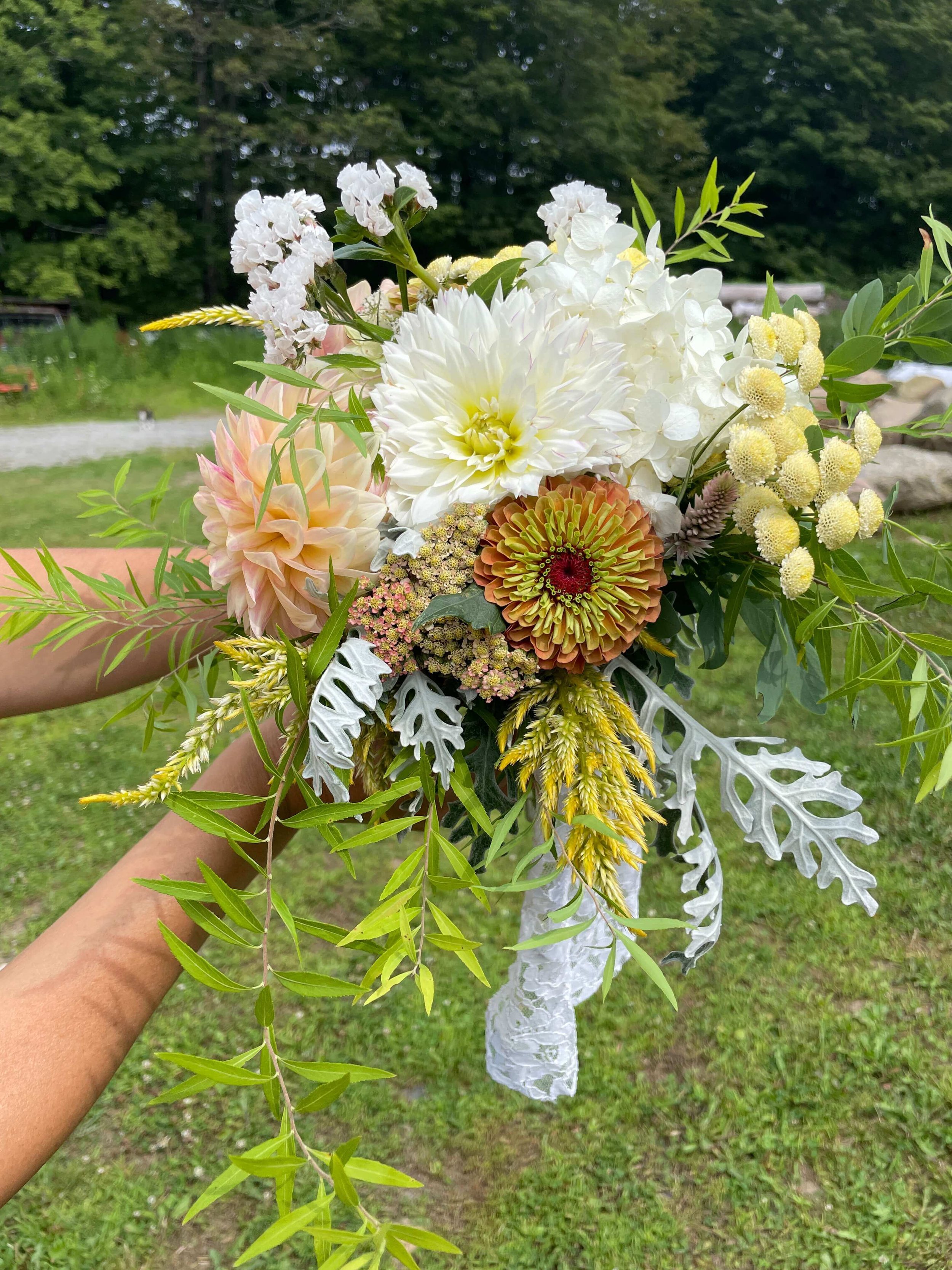 Peach & white bridal bouquet