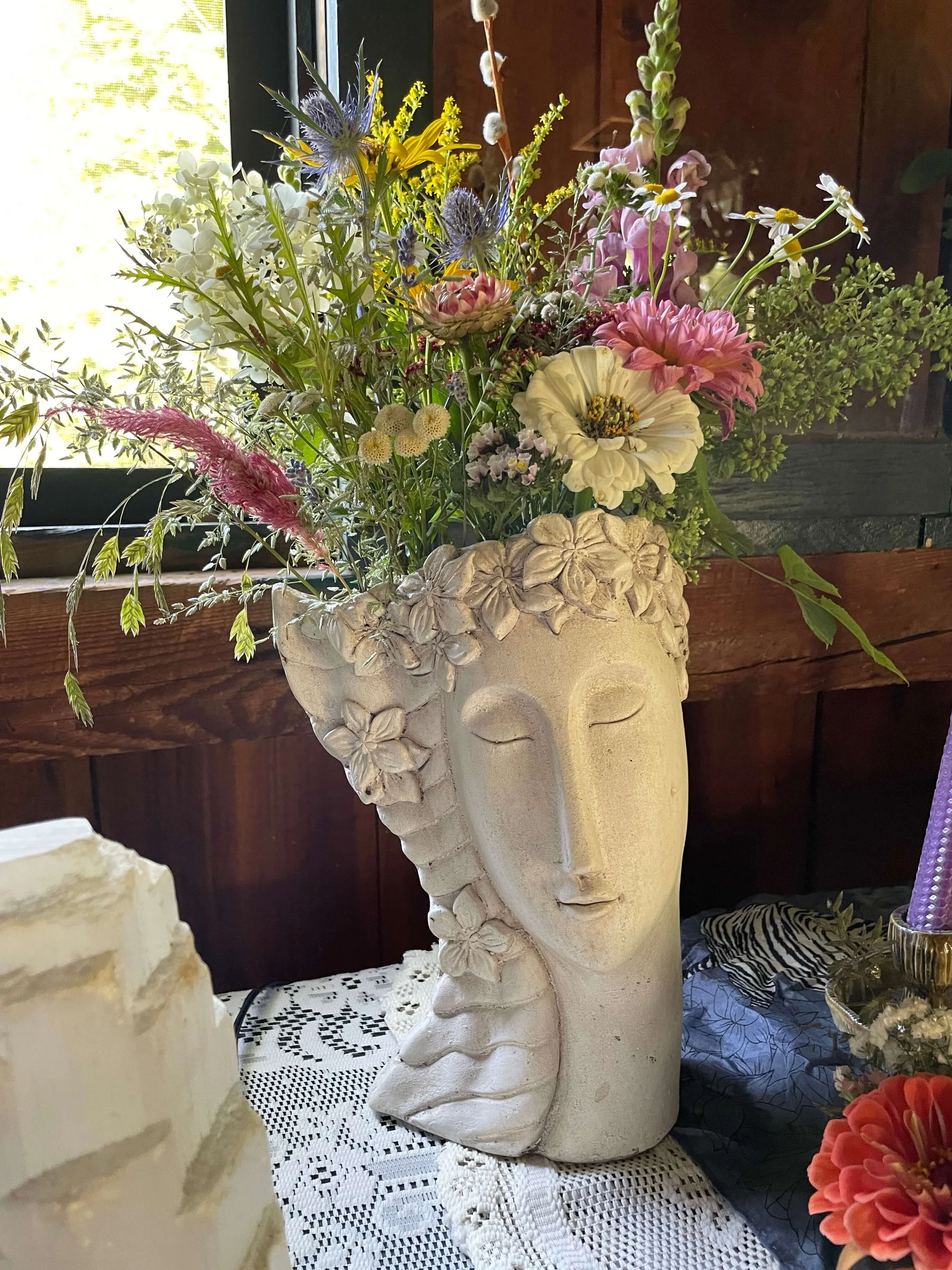 Floral Bouquet in Vase with Woman's Face