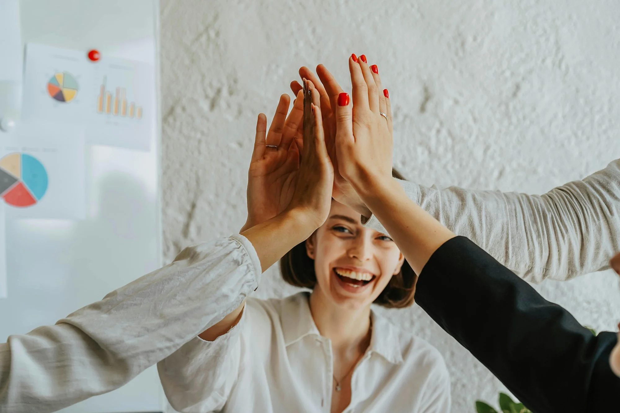 Business meeting. Woman smiles.