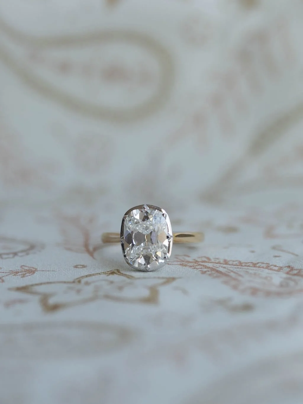 Lock it in with a button back ✨

3.5 🥕&bull; two toned &bull; button back &bull; antique cushion 

[antique cushion, antique diamond ring, button back diamond ring, button back engagement ring, antique button back ring]