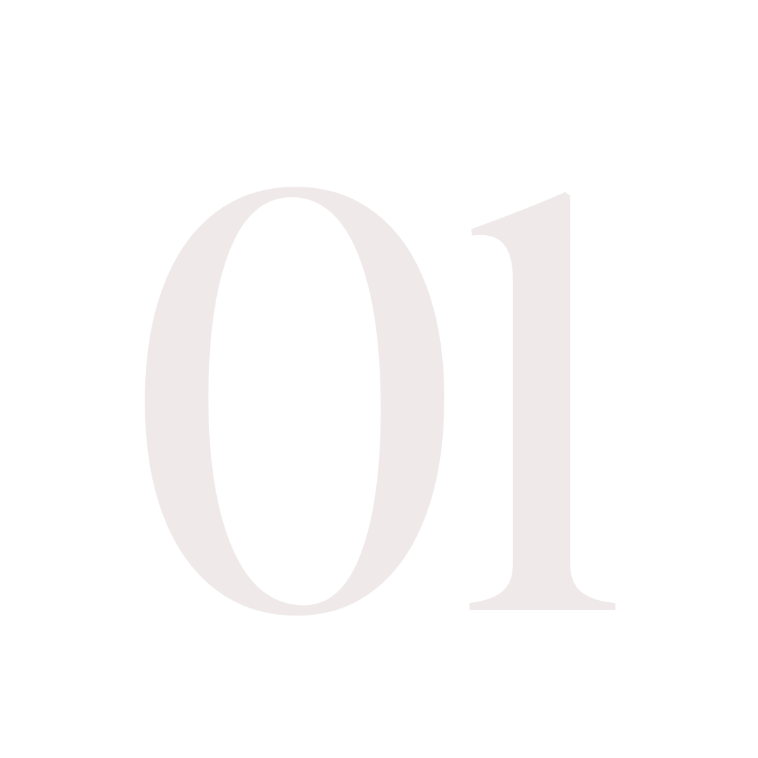 The number 01 displayed in large, light pink font on a black background.