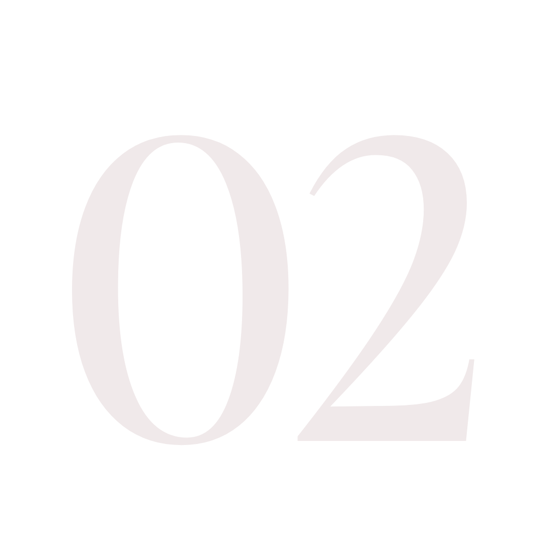 Large numeral '02' in pale pink color on black background.