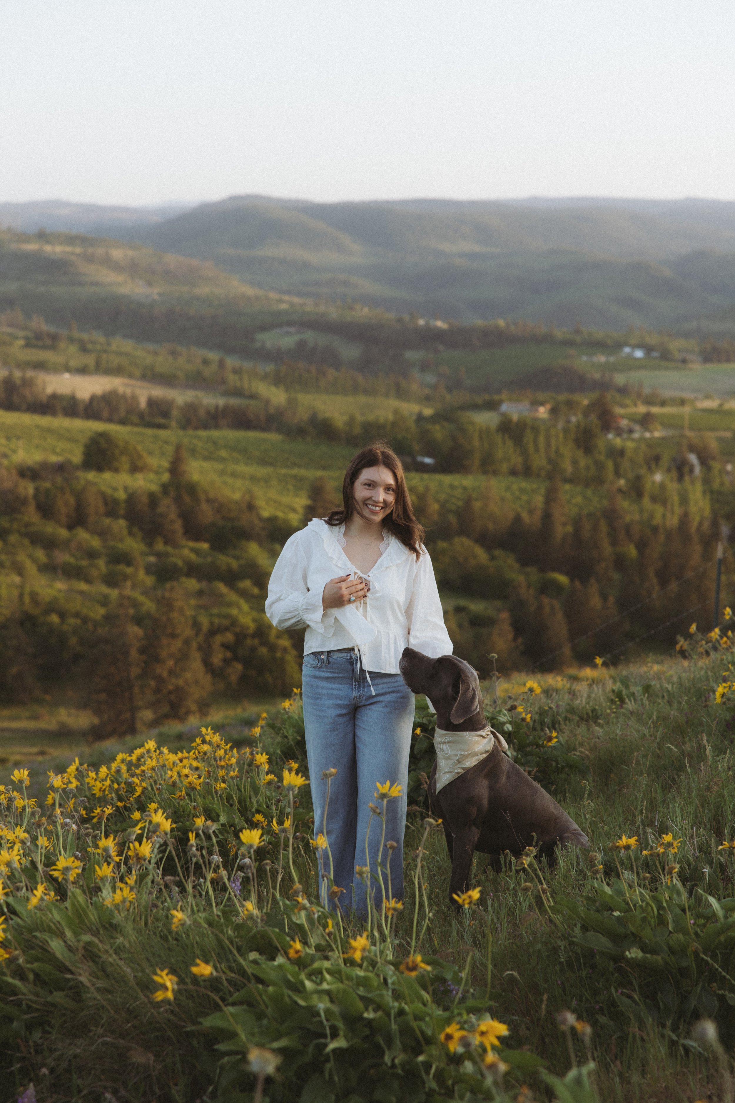 Dawn Myers, relationship therapist in Oregon, outdoors with her dog.
