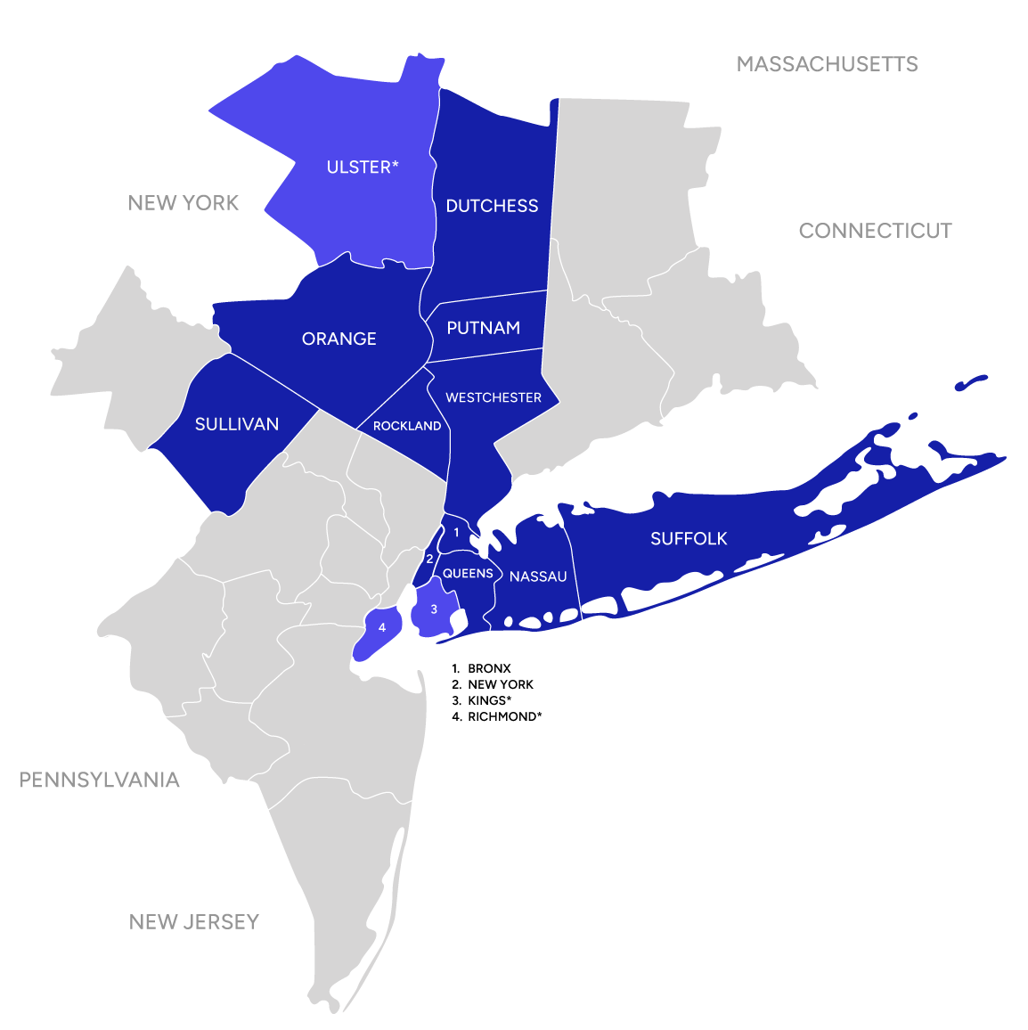 Map of the OneKey MLS service region in New York state.