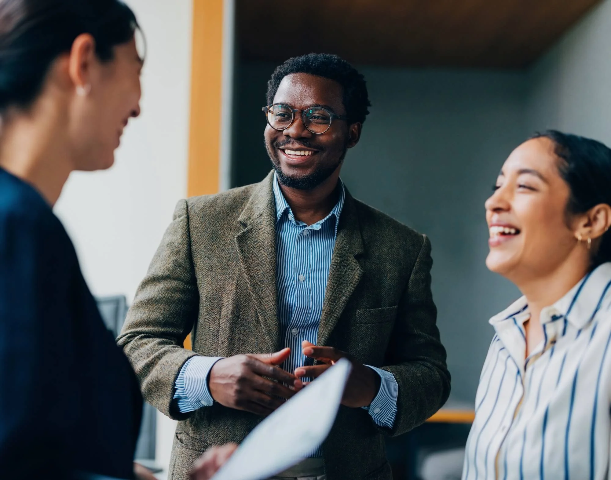 Professional colleagues engaged in a discussion.