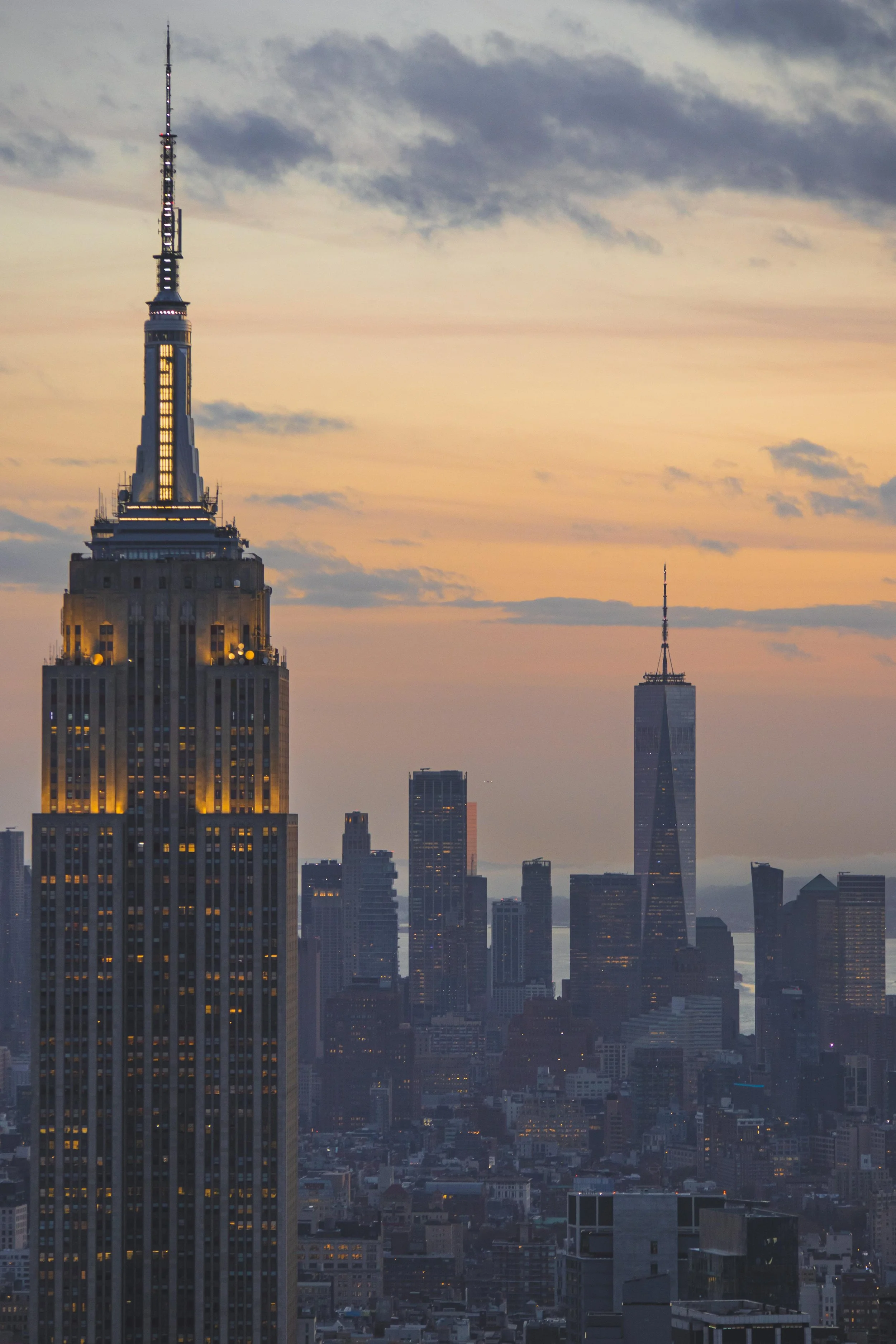 Calm Evening golden hour photo of Empire State Building New York for home office and calm work
