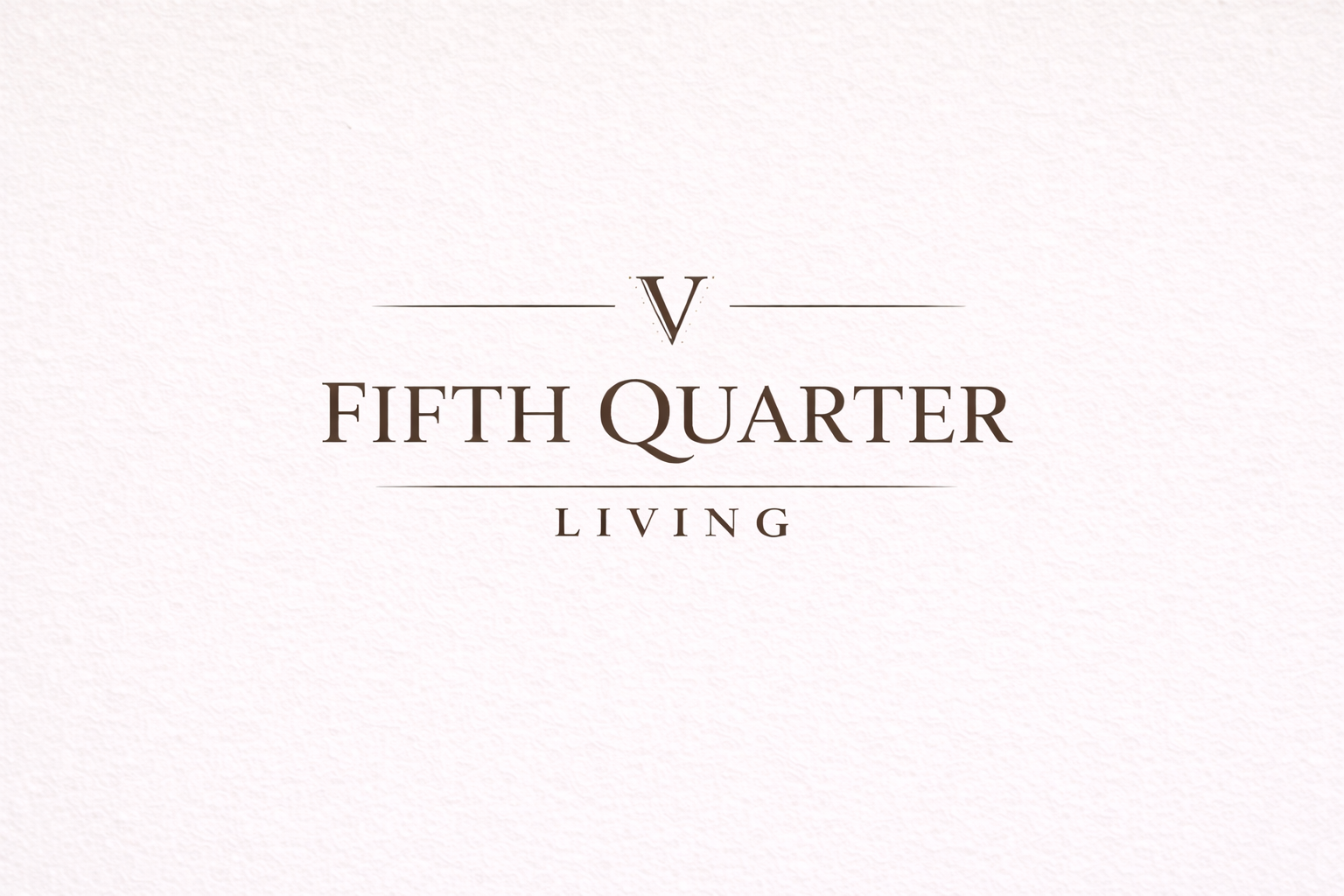 Text reading 'V Fifth Quarter Living' on light pink textured background