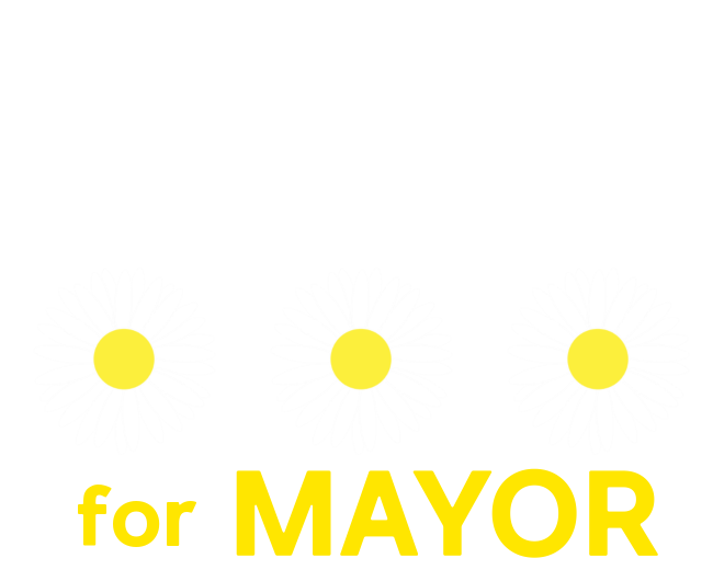 Campaign sign supporting Daisy Thomas for mayor, featuring her name, three daisies, and bold text.