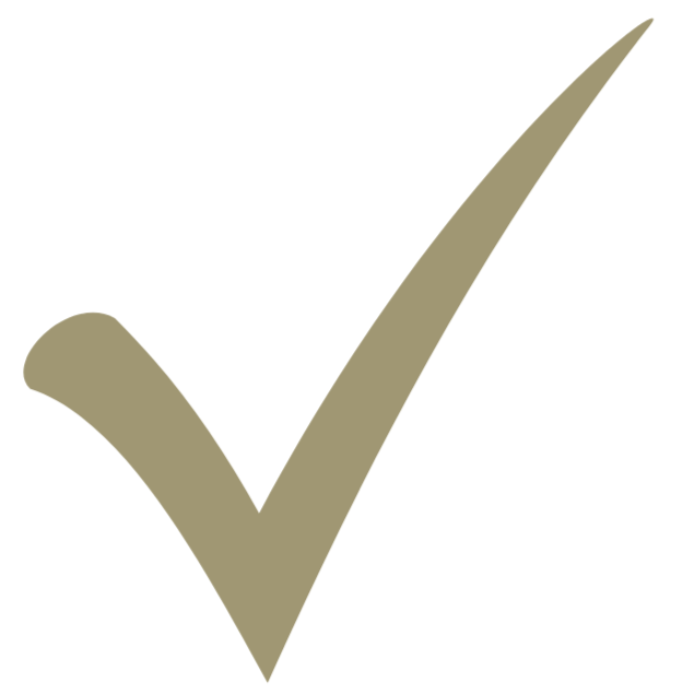 Large beige check mark on a black background.