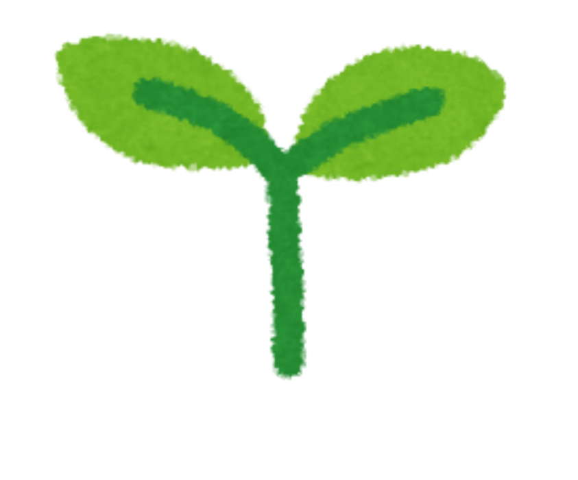 A simple illustration of a sprouting plant with two green leaves.
