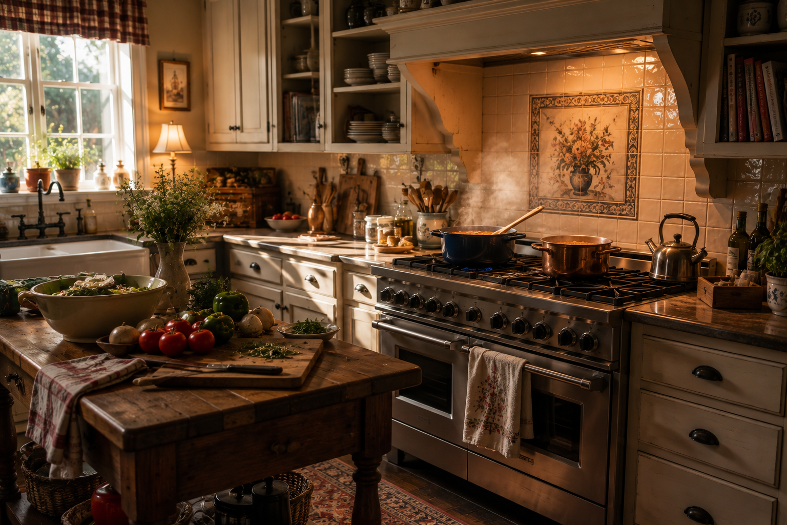 Sunlit Rustic Farmhouse Kitchen