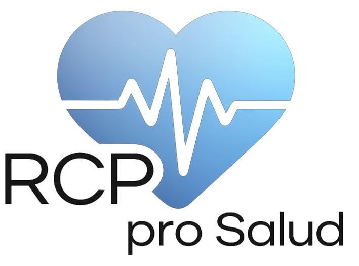 Corazón con línea de electrocardiograma, texto 'RCP pro Salud'