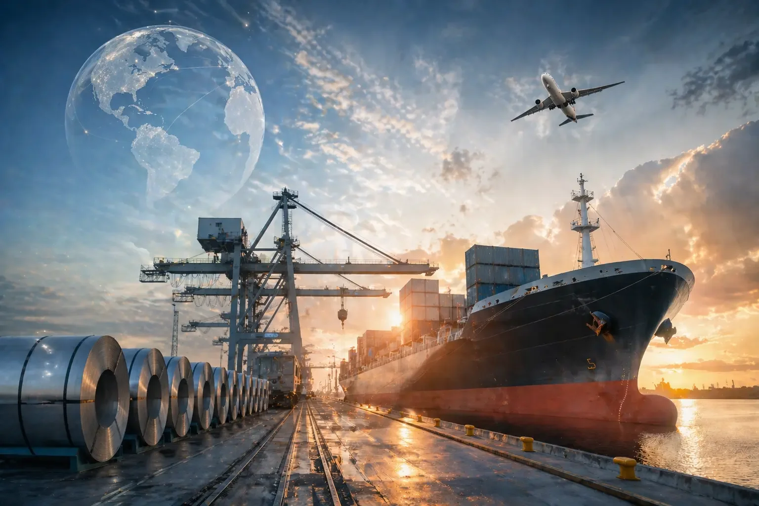 GR Trading connects US manufacturers with Chinese tinplate mill supply through integrated ocean and air freight logistics across the Pacific trade lane.