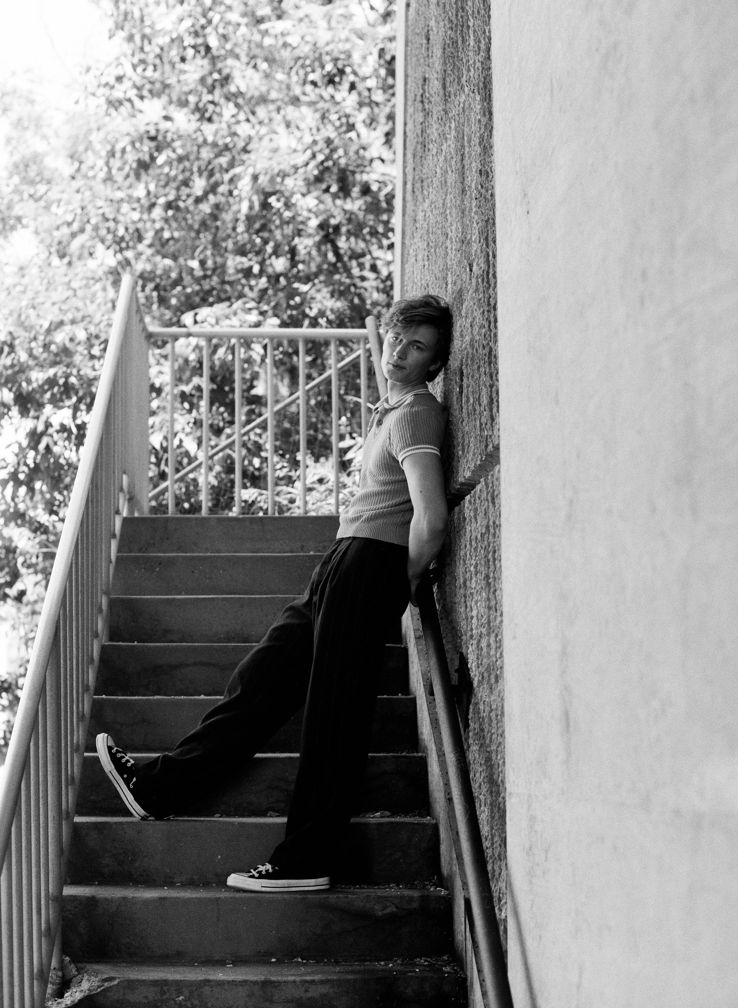 Brandon Engel, Aliza Baran black & white film portrait.