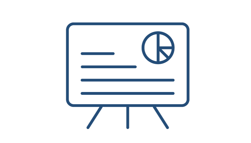 blue icon of a product display and product demo