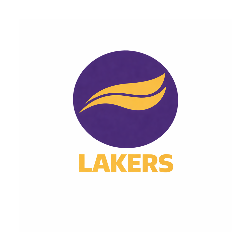 Los Angeles Lakers logo with purple circle, yellow stylized 'L' and the word 'LAKERS' in yellow below.